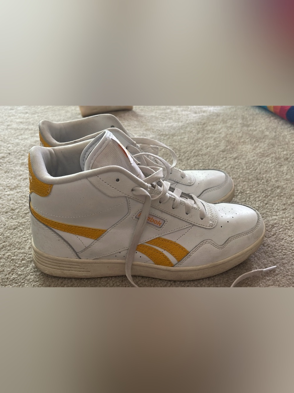 Reebok White and Yellow High-Top Sneakers